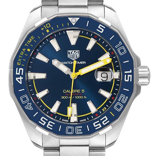 This image shows a front view of the Tag Heuer Limited Edition WAY201H.BA0927 Men's Stainless Steel Blue Dial WAY201H.BA0927 Men's Stainless Steel Blue Dial Calibre 5 Automatic watch, displaying the dial, bezel, and part of the bracelet.