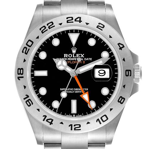 The image shows a close-up front view of the Rolex Explorer 226570 Men's Stainless Steel Black Dial 226570 Men's Stainless Steel Black Dial watch face, bezel, and crown.