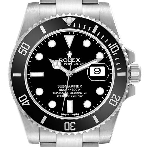 The image shows the face, bezel, and part of the bracelet of a Rolex Submariner 116610 Men's Stainless Steel Black Dial 116610 Men's Stainless Steel Black Dial watch.
