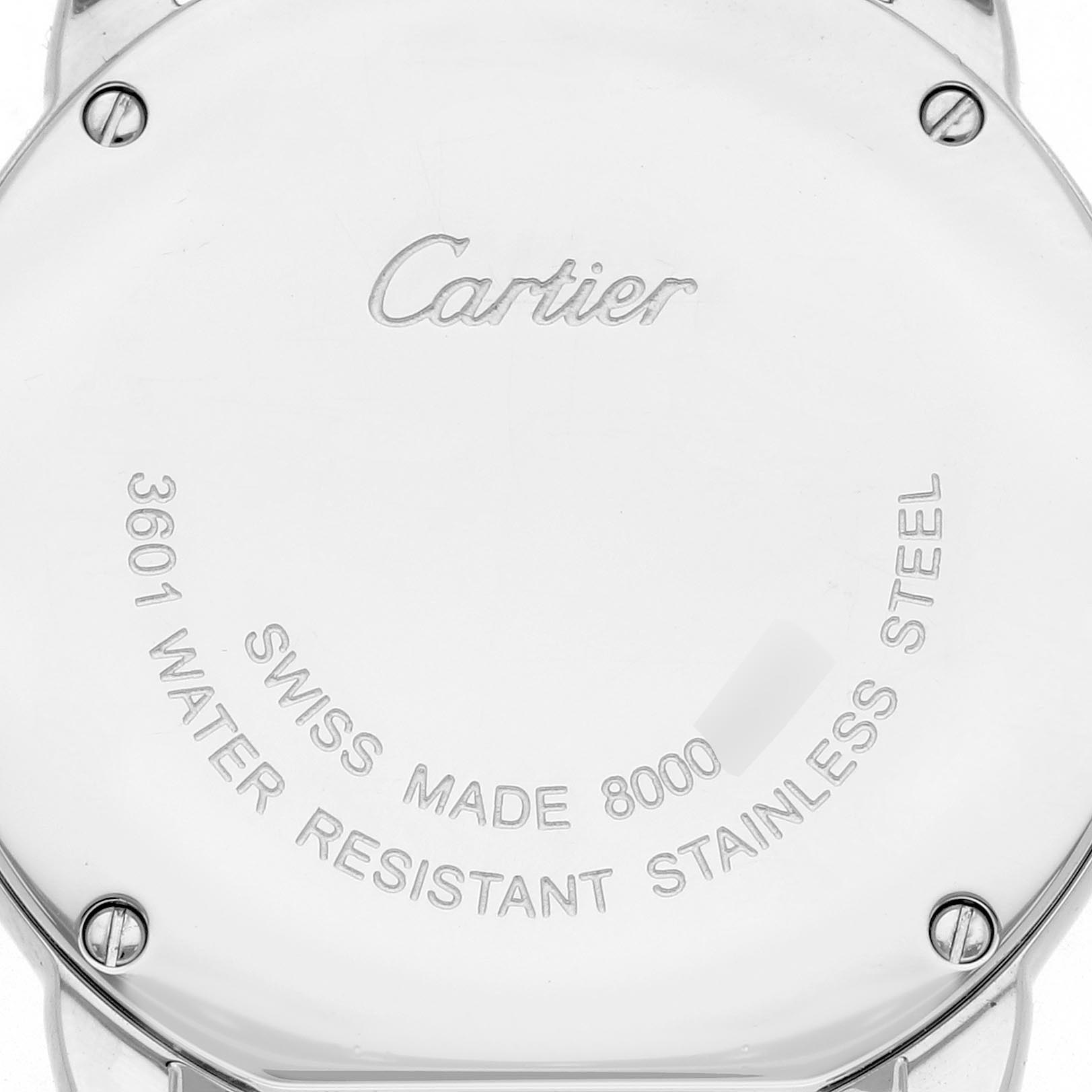 The image shows the back case of a Cartier Ronde W6701004 Women's Stainless Steel Silver Dial W6701004 Women's Stainless Steel Silver Dial watch, displaying the brand, model, and specifications.