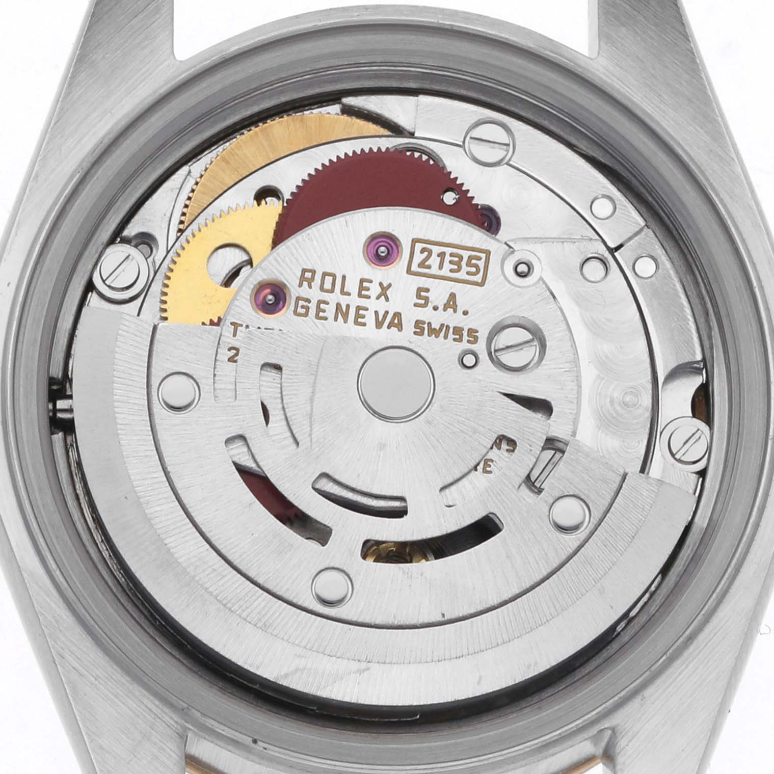 The image shows the movement mechanism of a Rolex Datejust 69173 Women's Steel and Gold (two tone) Champagne Dial 69173 Women's Steel and Gold (two tone) Champagne Dial watch viewed from the back.