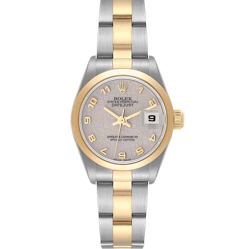 This image shows a Rolex Datejust 79163 Women's Steel and Gold (two tone) Beige Dial 79163 Women's Steel and Gold (two tone) Beige Dial model watch from a front angle, highlighting the dial, bezel, and bracelet.