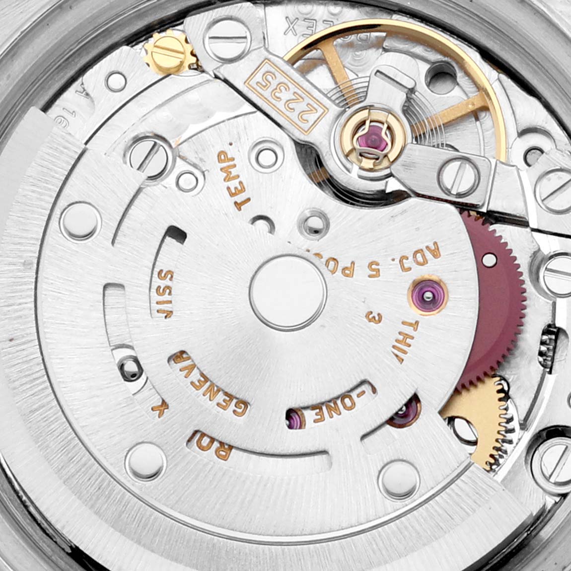 This image shows a close-up view of the movement mechanism of a Rolex Date 79160 Women's Stainless Steel White Dial 79160 Women's Stainless Steel White Dial model watch.