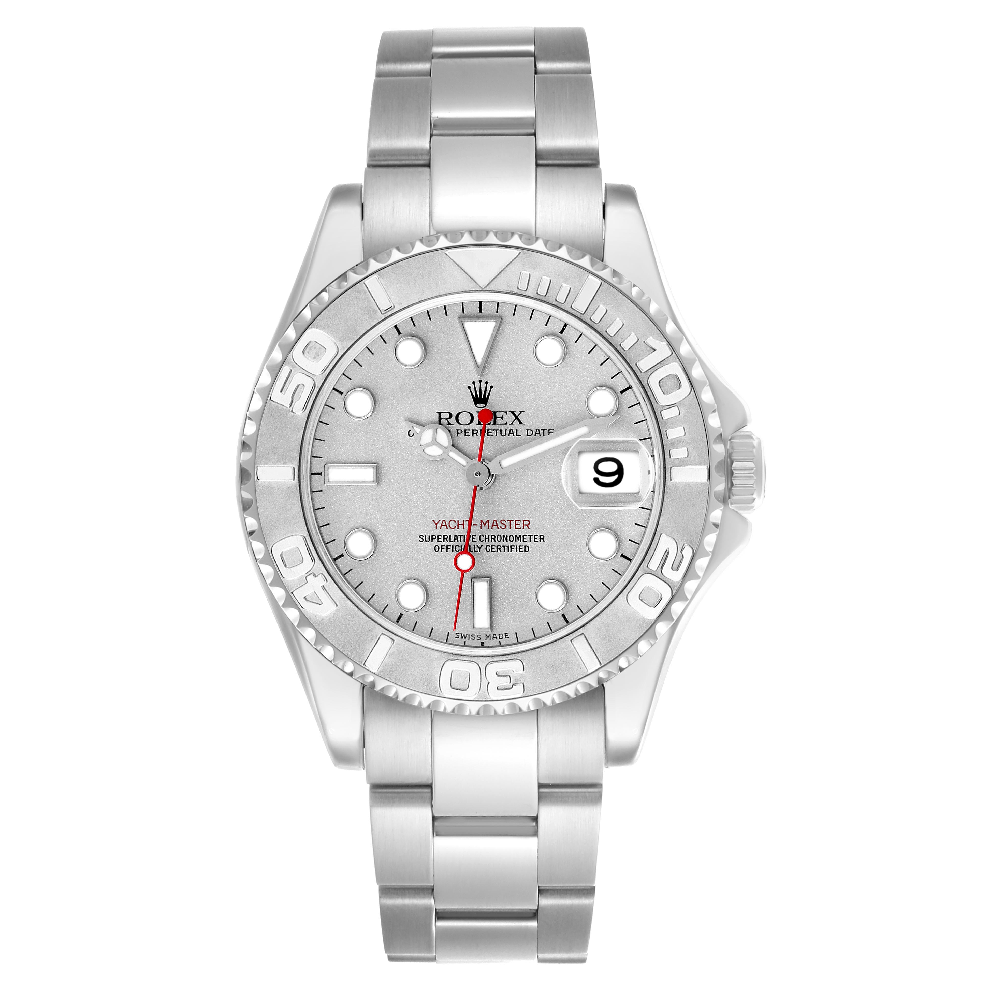 The Rolex Yacht-Master 168622 Men's Stainless Steel Silver Dial 168622 Men's Stainless Steel Silver Dial is shown from a front angle, displaying the watch face, bezel, and metal bracelet.