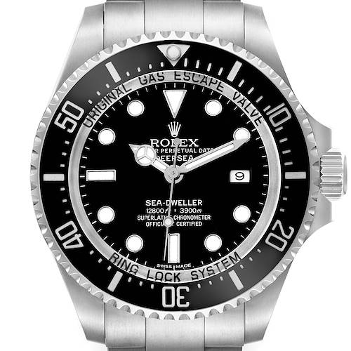 The Rolex Sea-Dweller 116660 Men's Stainless Steel Black Dial 116660 Men's Stainless Steel Black Dial is shown from a front angle, highlighting the dial, bezel, and part of the bracelet.