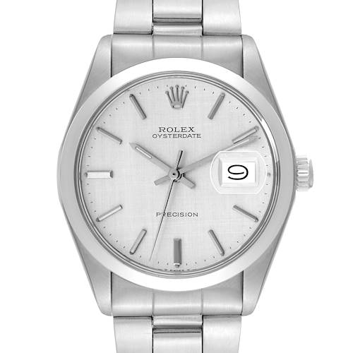 This image shows a front view of the Rolex Vintage Collection 6694 Men's Stainless Steel Silver Dial 6694 Men's Stainless Steel Silver Dial Oysterdate Precision watch, displaying the dial, hands, date, and bracelet.