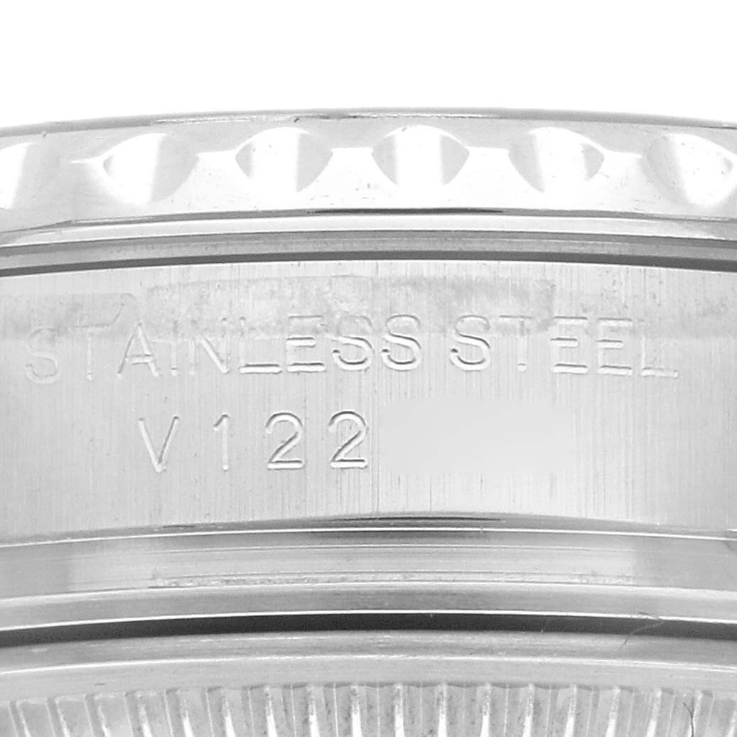 The image shows a close-up view of the case side of a Rolex Yacht-Master 169622 Women's Stainless Steel Silver Dial 169622 Women's Stainless Steel Silver Dial watch, highlighting its stainless steel material and engraving.