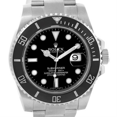 The image shows a front view of a Rolex Submariner 116610 Men's Stainless Steel Black Dial 116610 Men's Stainless Steel Black Dial watch, highlighting its dial, bezel, and bracelet.