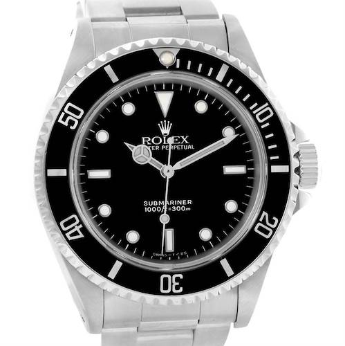 This image shows a front-facing view of the Rolex Submariner 14060 Men's Stainless Steel Black Dial 14060 Men's Stainless Steel Black Dial watch, highlighting the bezel, dial, and bracelet.