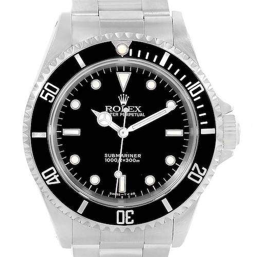 The image shows the face and bezel of a Rolex Submariner 14060 Men's Stainless Steel Black Dial 14060 Men's Stainless Steel Black Dial watch from a front angle.