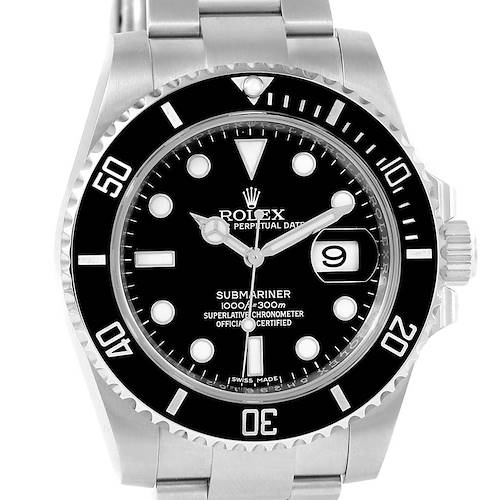 The image shows a front view of a Rolex Submariner 116610 Men's Stainless Steel Black Dial 116610 Men's Stainless Steel Black Dial watch, highlighting the face, bezel, and bracelet.