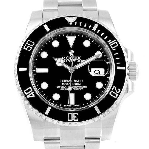 The image shows a frontal view of a Rolex Submariner 116610 Men's Stainless Steel Black Dial 116610 Men's Stainless Steel Black Dial watch, displaying the dial, bezel, and part of the bracelet.