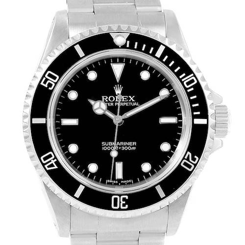 The image shows a front view of the Rolex Submariner 14060 Men's Stainless Steel Black Dial 14060 Men's Stainless Steel Black Dial watch, displaying the dial, bezel, crown, and part of the bracelet.