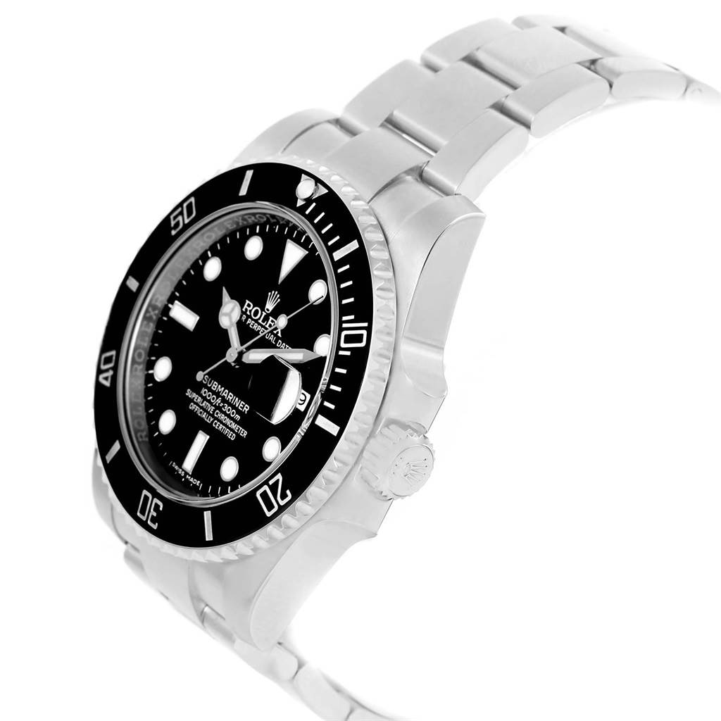 The image shows the side and partial front view of a Rolex Submariner 116610 Men's Stainless Steel Black Dial 116610 Men's Stainless Steel Black Dial watch, highlighting its bezel, crown, and part of the bracelet.