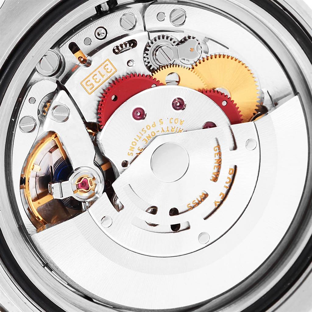 This is a close-up view showing the intricate movement mechanism of a Rolex Submariner 116610 Men's Stainless Steel Black Dial 116610 Men's Stainless Steel Black Dial watch.