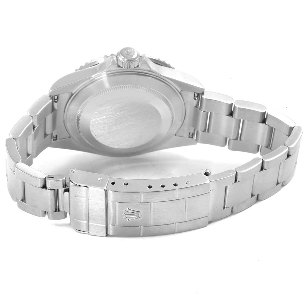 The image shows the backside and bracelet of the Rolex Submariner 16610 Men's Stainless Steel Black Dial 16610 Men's Stainless Steel Black Dial watch, highlighting the clasp and case back.