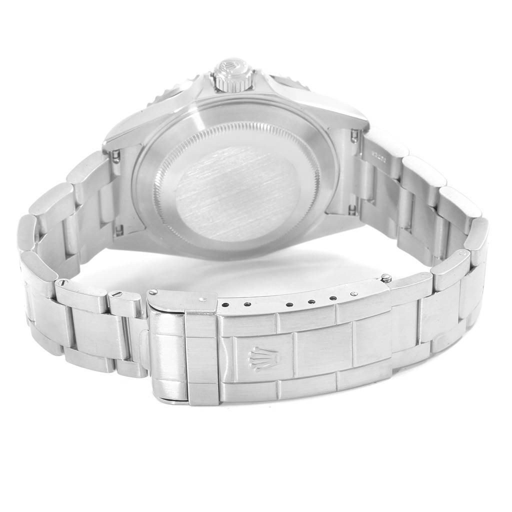 The image shows the back case and bracelet with clasp of a Rolex Submariner 16610LV Men's Stainless Steel Black Dial 16610LV Men's Stainless Steel Black Dial watch from a rear angle.