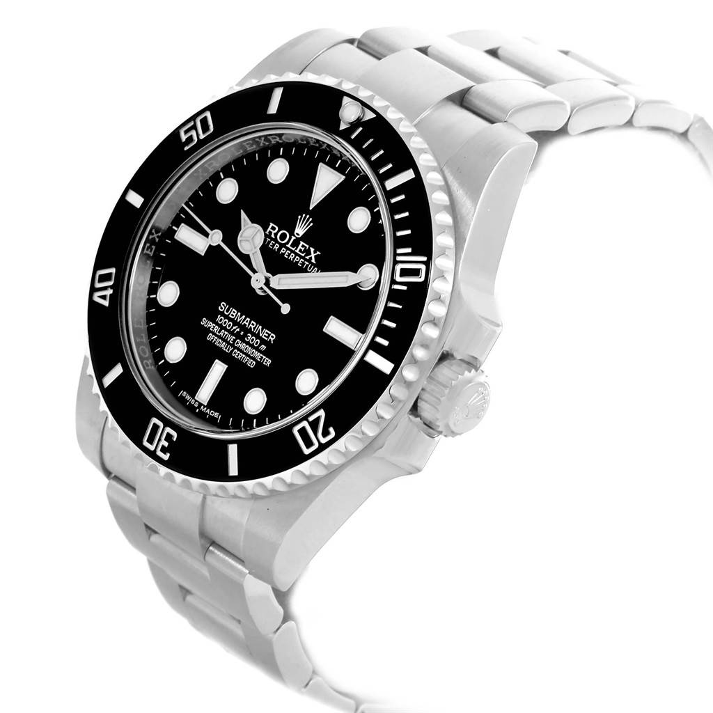 The image shows a Rolex Submariner 114060 Men's Stainless Steel Black Dial 114060 Men's Stainless Steel Black Dial watch at an angled view, highlighting the bezel, dial, and bracelet.