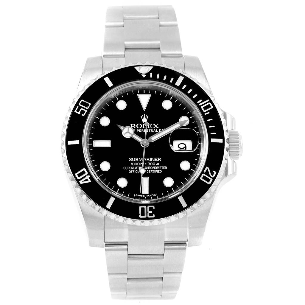 The image shows a frontal view of the Rolex Submariner 116610 Men's Stainless Steel Black Dial 116610 Men's Stainless Steel Black Dial, displaying the face, bezel, and bracelet.