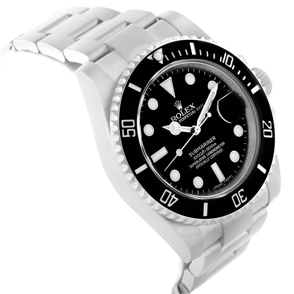 The image shows a Rolex Submariner 116610 Men's Stainless Steel Black Dial 116610 Men's Stainless Steel Black Dial watch from a front-side angle, highlighting the dial, bezel, and bracelet.