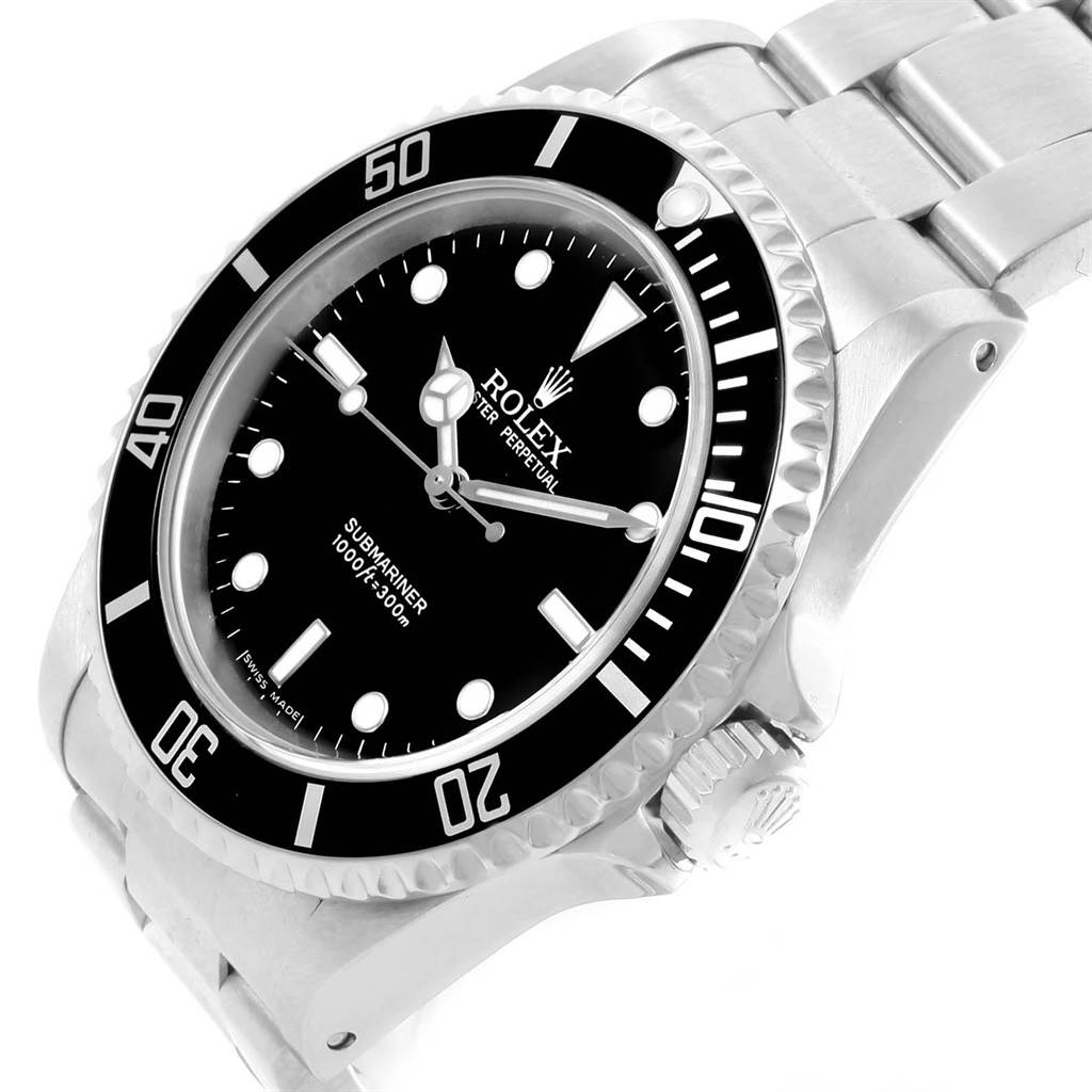 The image shows a Rolex Submariner 14060 Men's Stainless Steel Black Dial 14060 Men's Stainless Steel Black Dial watch at a three-quarters angle, displaying the dial, bezel, crown, and part of the bracelet.