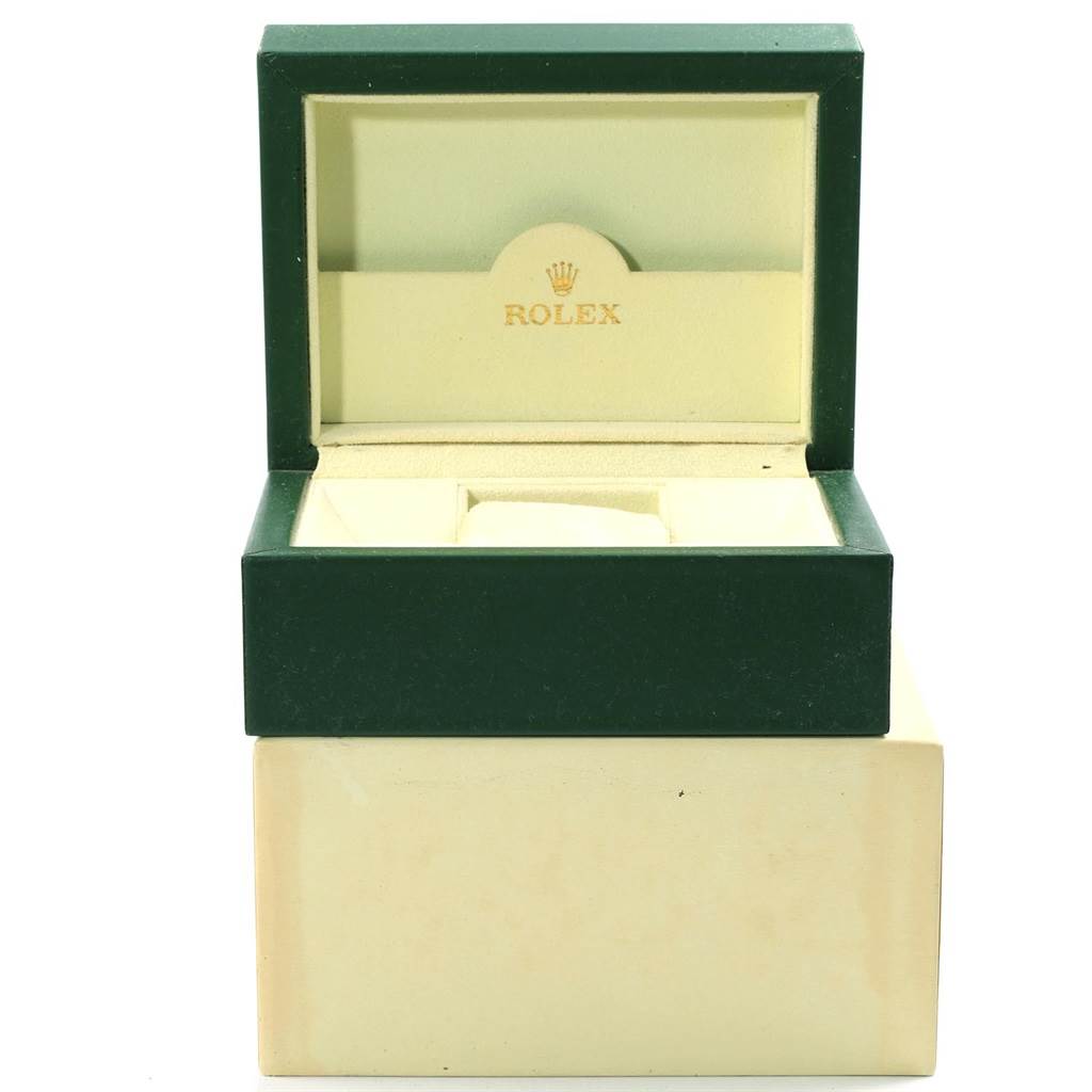 This image shows the open box for a Rolex Submariner 16613 Men's Steel and Gold (two tone) Blue Dial 16613 Men's Steel and Gold (two tone) Blue Dial watch, displaying the interior cushioning and the Rolex logo.