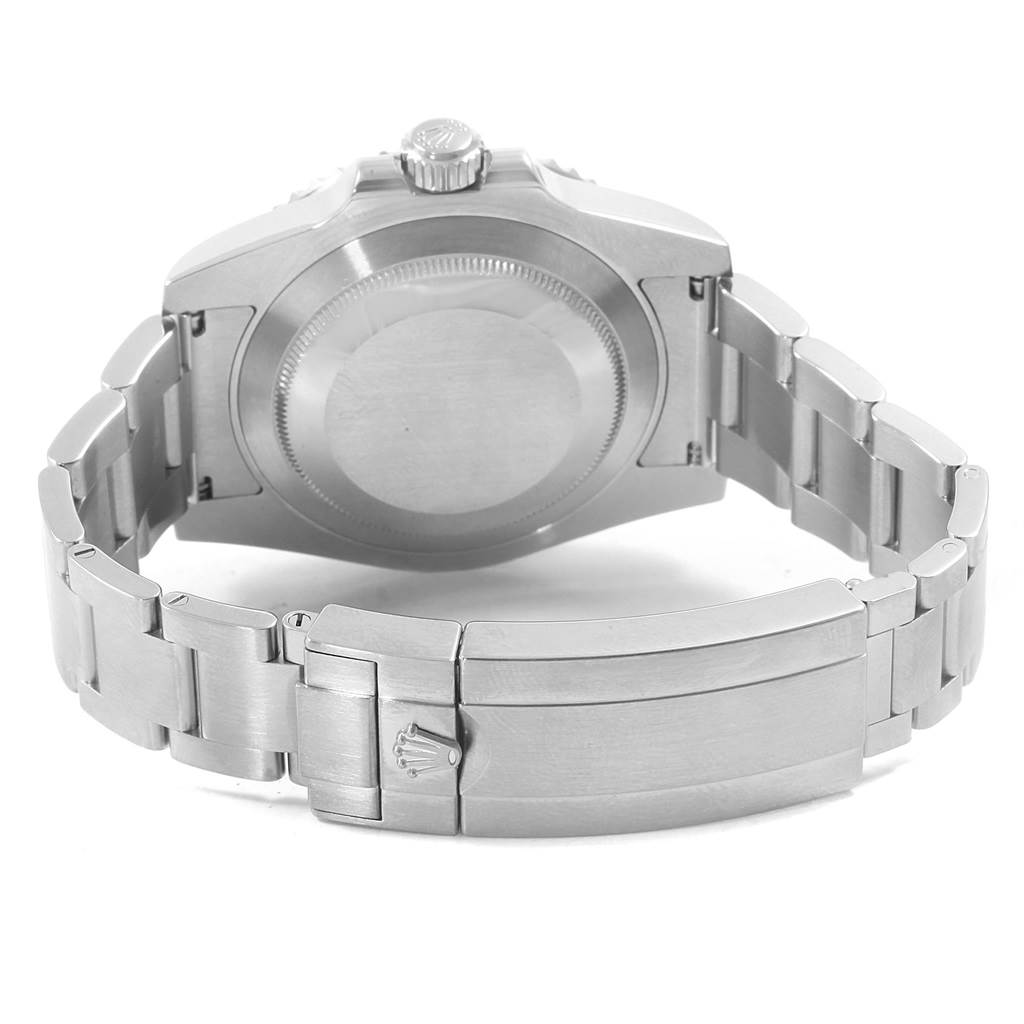 The image shows the back angle of a Rolex Submariner 114060 Men's Stainless Steel Black Dial 114060 Men's Stainless Steel Black Dial, highlighting the case back, crown, and bracelet with clasp.