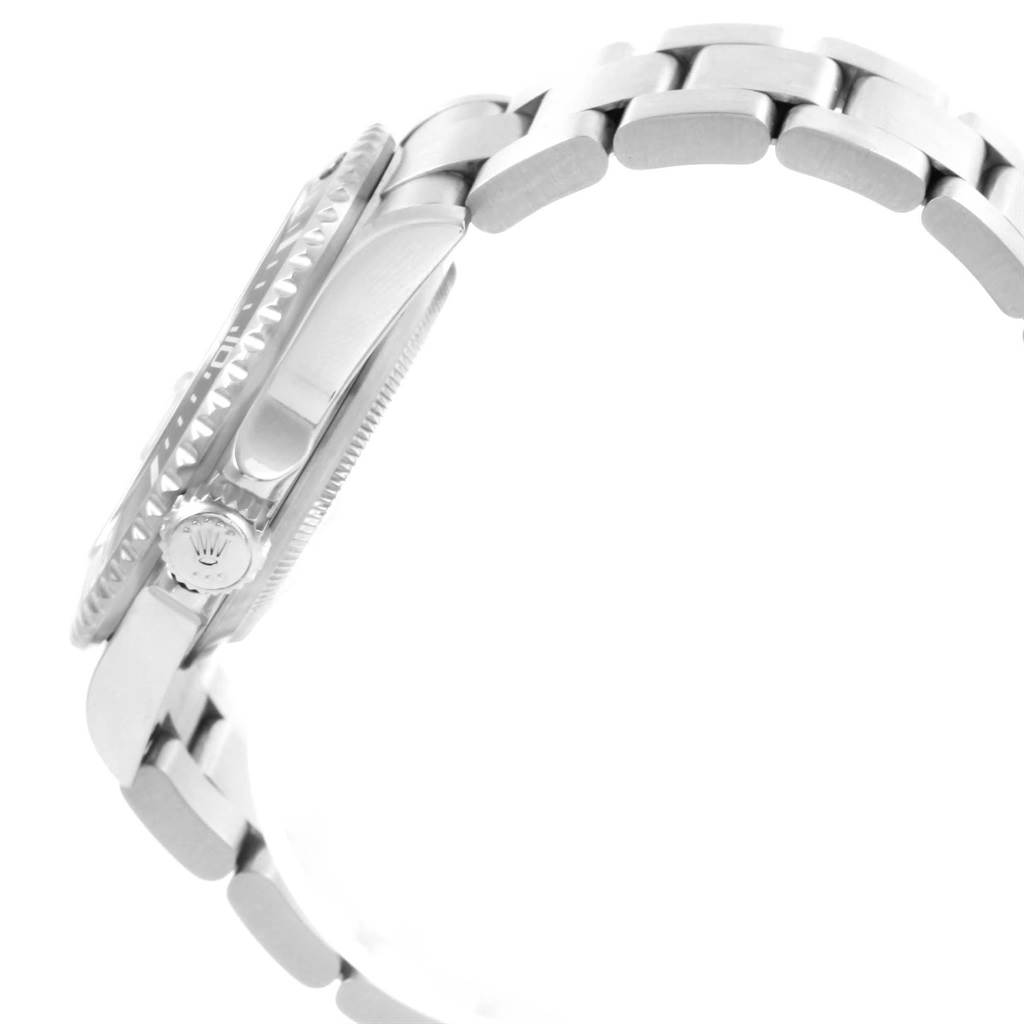 This image shows a side view of a Rolex Submariner 16610 Men's Stainless Steel Black Dial 16610 Men's Stainless Steel Black Dial watch, highlighting the crown, case, and part of the bracelet.