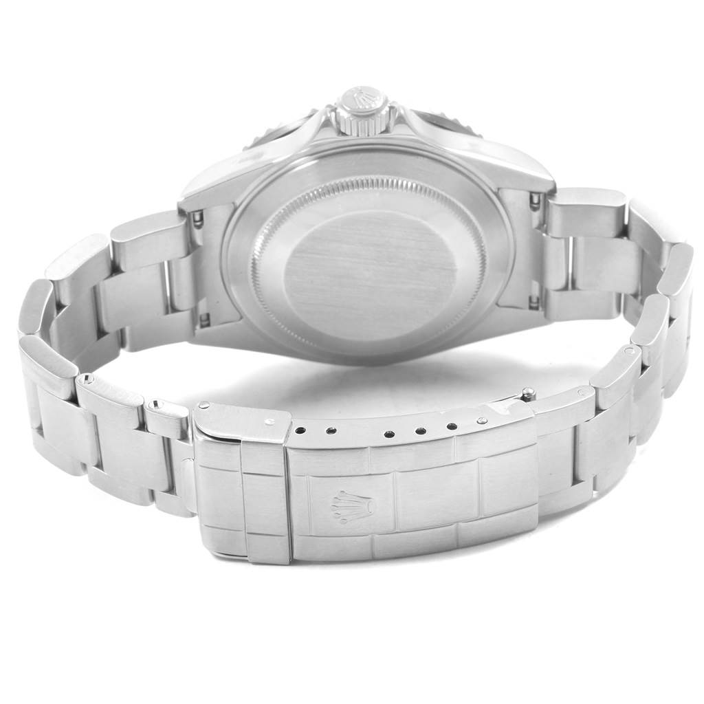 This image shows the back and bracelet, including the clasp, of a Rolex Submariner 16610 Men's Stainless Steel Silver Dial 16610 Men's Stainless Steel Silver Dial watch.