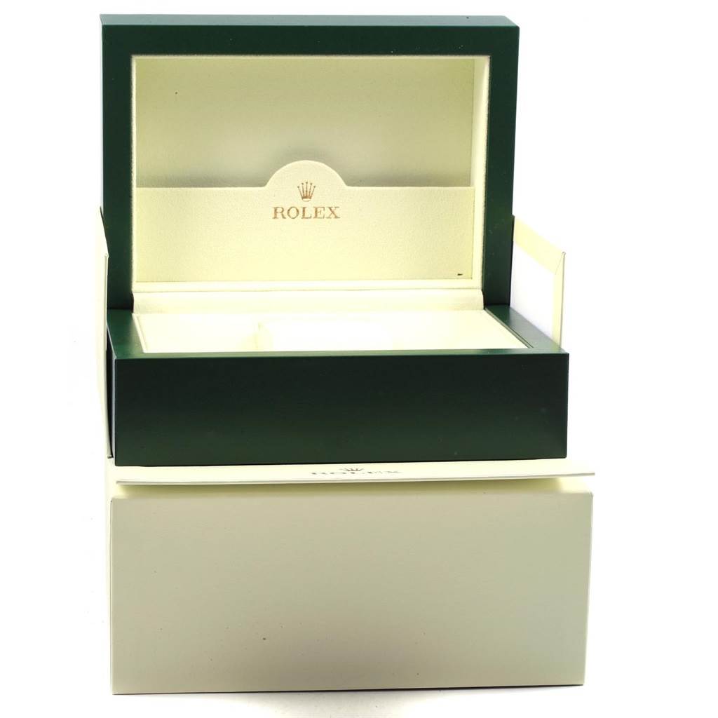 The image shows an open Rolex Submariner 16610 Men's Stainless Steel Silver Dial 16610 Men's Stainless Steel Silver Dial watch box with the inner and outer cases visible.