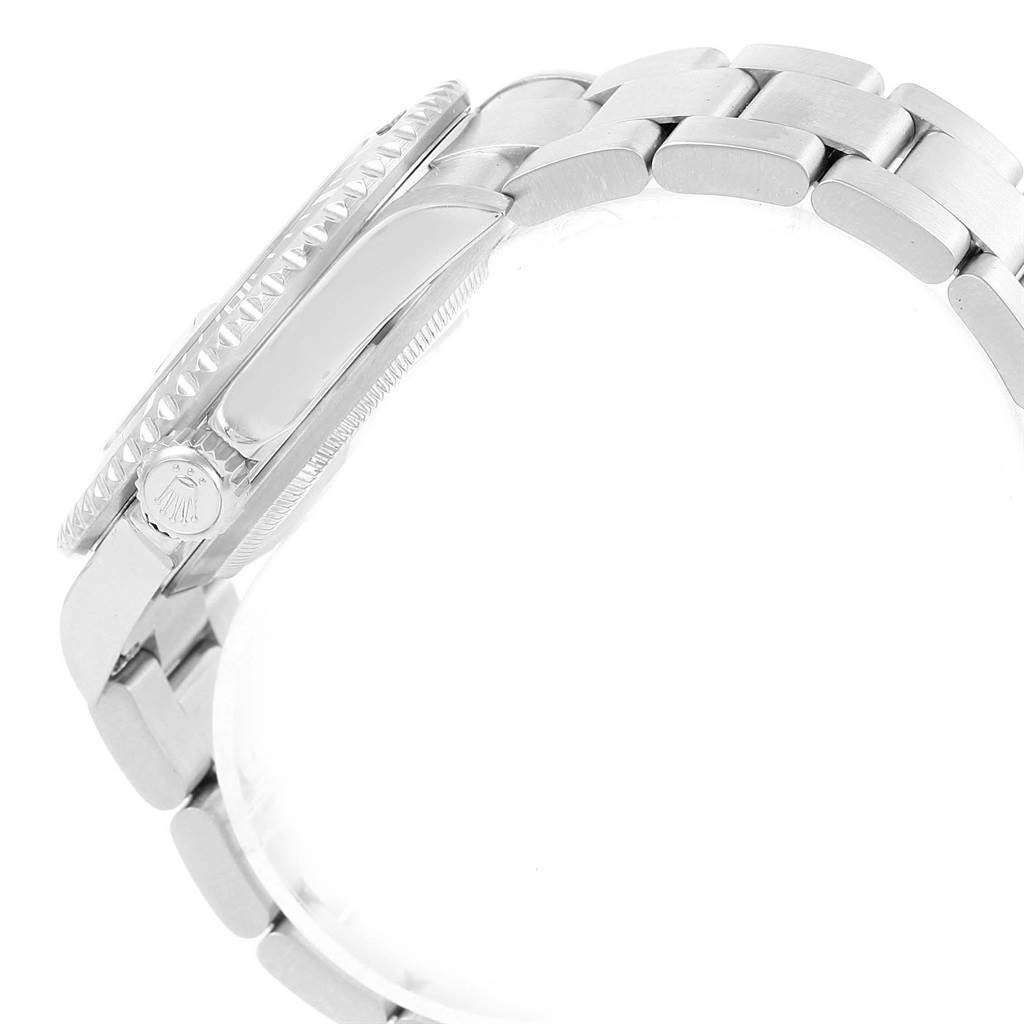 This image shows a side view of the Rolex Submariner 16610 Men's Stainless Steel Silver Dial 16610 Men's Stainless Steel Silver Dial watch, highlighting its crown, case, and bracelet.