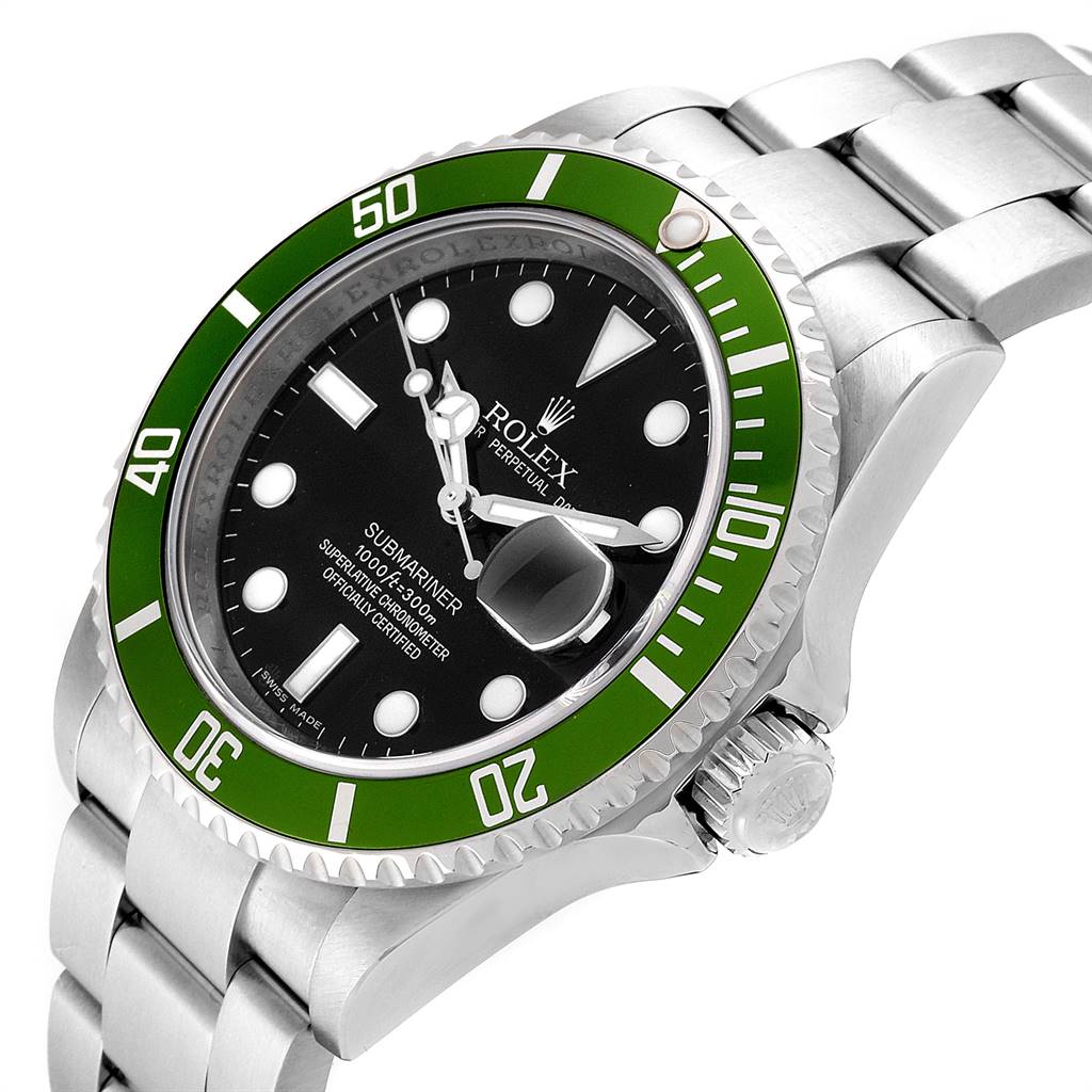 The image shows a Rolex Submariner 16610LV Men's Stainless Steel Black Dial 16610LV Men's Stainless Steel Black Dial watch from a three-quarter angle, highlighting the bezel, dial, and bracelet.