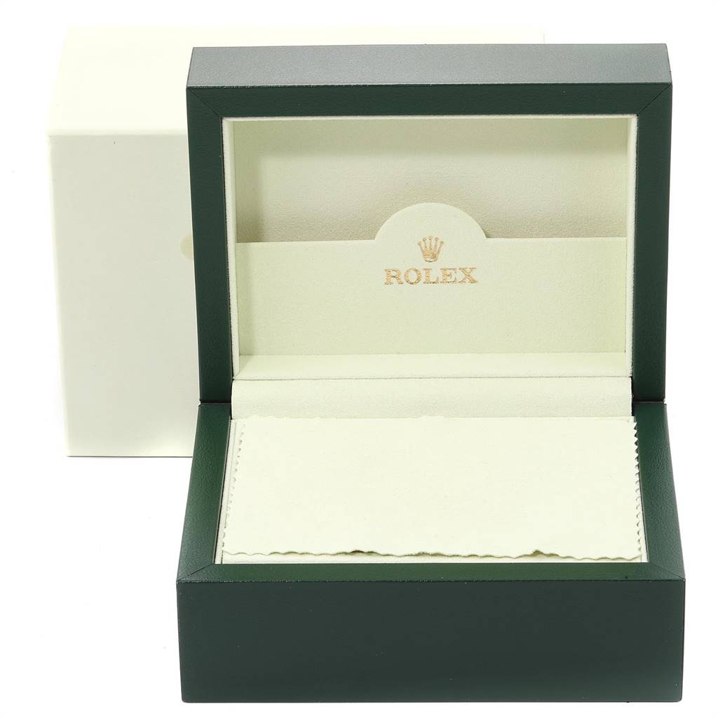 The image shows an open Rolex Submariner 16610 Men's Stainless Steel Black Dial 16610 Men's Stainless Steel Black Dial watch box with the Rolex logo visible inside.