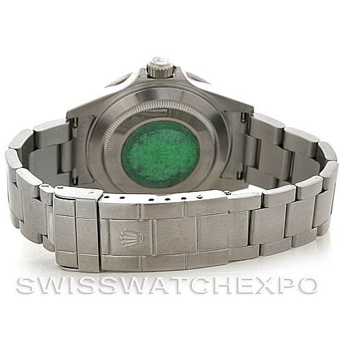 This image shows the back view of a Rolex Submariner 16610 Men's Stainless Steel Black Dial 16610 Men's Stainless Steel Black Dial watch, highlighting its stainless steel bracelet and case back.