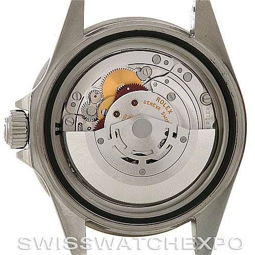 This image shows the movement and internal mechanics of the Rolex Submariner 16610 Men's Stainless Steel Black Dial 16610 Men's Stainless Steel Black Dial watch viewed from the back.