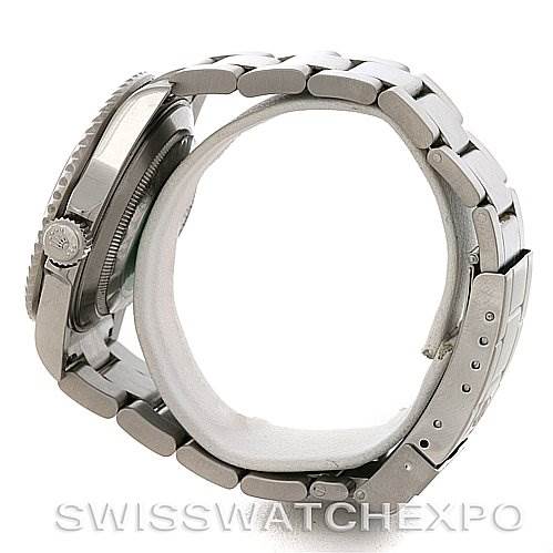 The image shows a side view of a Rolex Submariner 16610T Men's Stainless Steel Black Dial 16610T Men's Stainless Steel Black Dial watch, highlighting the bracelet and the side of the case with the crown.