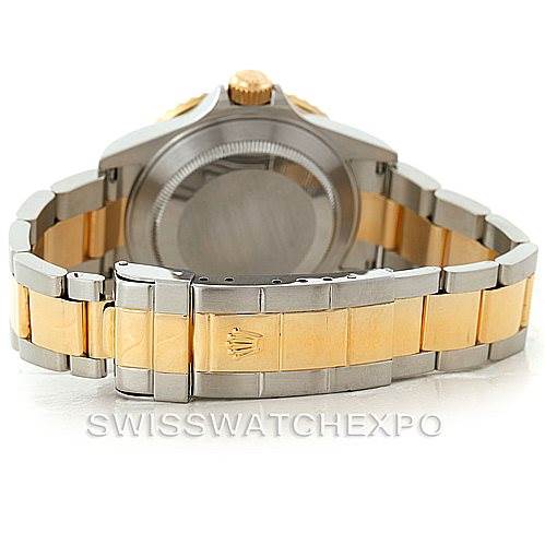 This image shows the back and bracelet of a Rolex Submariner 16613 Men's Steel and Gold (two tone) Blue Dial 16613 Men's Steel and Gold (two tone) Blue Dial watch, featuring a two-tone metal finish.