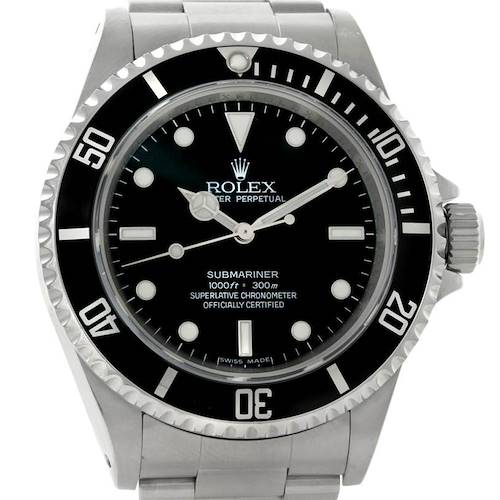 The image shows a frontal view of a Rolex Submariner 14060 Men's Stainless Steel Black Dial 14060 Men's Stainless Steel Black Dial watch, displaying the dial, bezel, and bracelet.