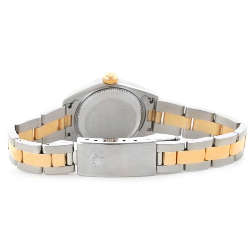 This image shows the back view and bracelet of a Rolex Datejust 79163 Women's Steel and Gold (two tone) Blue Dial 79163 Women's Steel and Gold (two tone) Blue Dial watch.