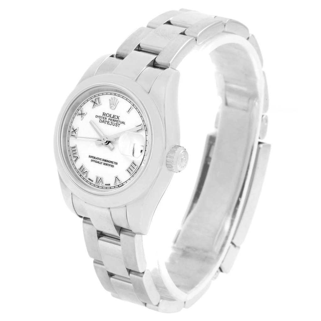 The image shows a Rolex Datejust 179160 Women's Stainless Steel White Dial 179160 Women's Stainless Steel White Dial watch at a slight angle, highlighting the bracelet, dial, and crown.