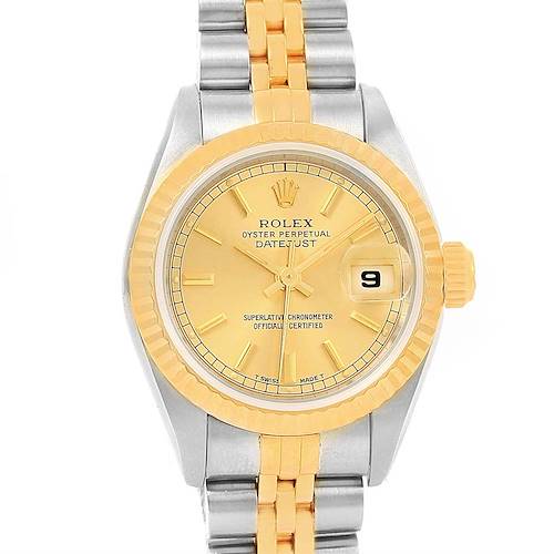 This image shows a Rolex Datejust 69173 Women's Stainless Steel Champagne Dial 69173 Women's Stainless Steel Champagne Dial watch from a front angle, highlighting the dial, bezel, and bracelet.