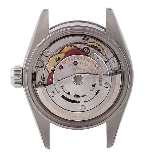 This image shows the case back of the Rolex Datejust 79174 Women's Stainless Steel White Dial 79174 Women's Stainless Steel White Dial watch, revealing its internal movement components.