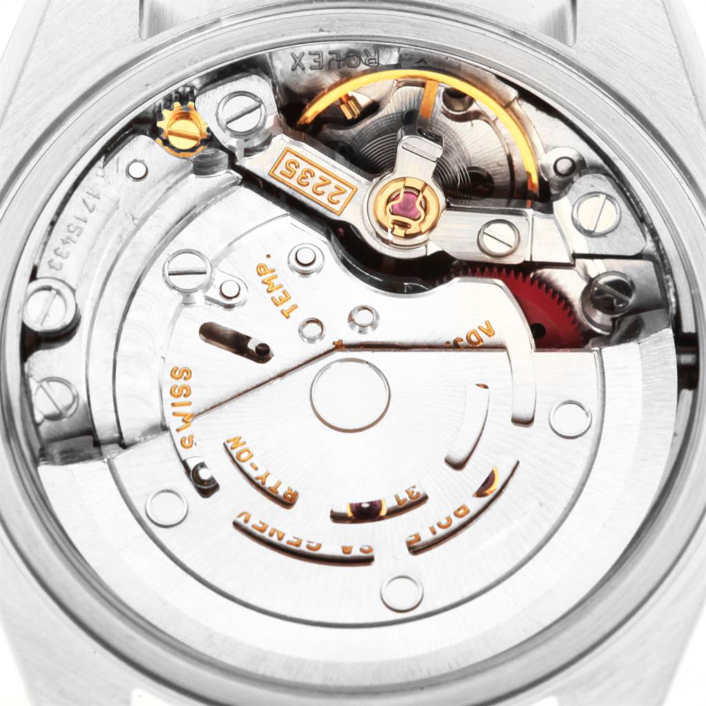 The image shows the internal mechanism of a Rolex Datejust 79174 Women's Stainless Steel Silver Dial 79174 Women's Stainless Steel Silver Dial watch viewed from the back.