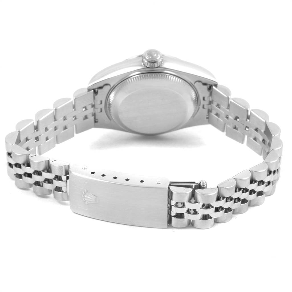 The image shows the back and bracelet clasp of a Rolex Datejust 79174 Women's Stainless Steel Pink Dial 79174 Women's Stainless Steel Pink Dial watch.