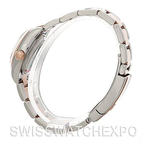 The image shows a side profile view of a Rolex Datejust 179161 Women's Steel and Gold (two tone) White Dial 179161 Women's Steel and Gold (two tone) White Dial watch, highlighting the bracelet and crown.