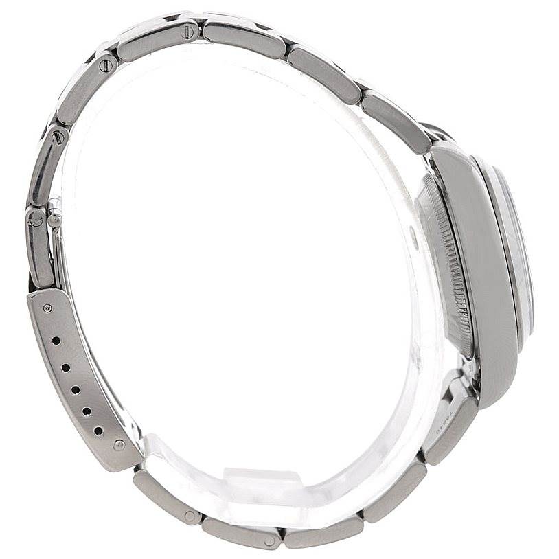 The image shows a side view of the Rolex Datejust 79160 Women's Stainless Steel White Dial 79160 Women's Stainless Steel White Dial watch highlighting its bracelet links and case side.