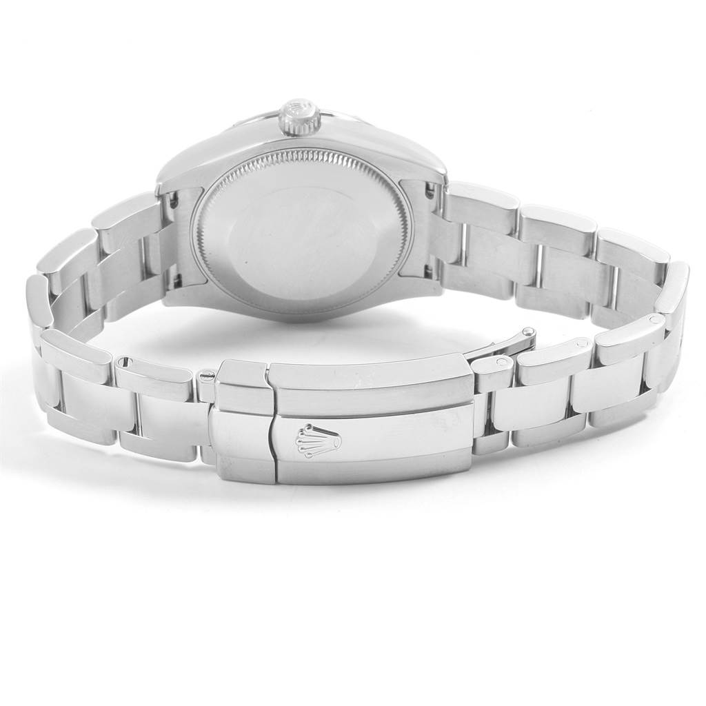 This image shows the back, bracelet, and clasp of a Mid-Size Rolex watch.