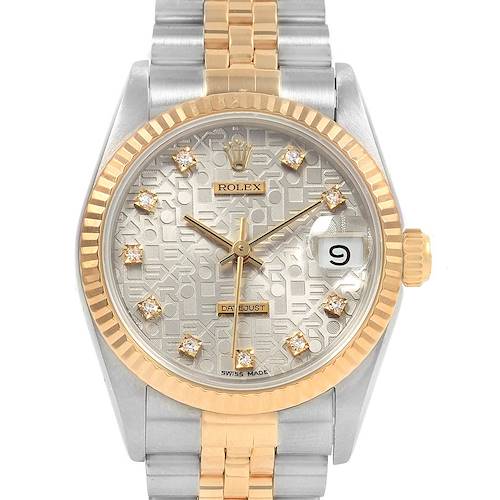 The Rolex Mid-Size 68273 Women's Steel and Gold (two tone) Silver Dial 68273 Women's Steel and Gold (two tone) Silver Dial watch is shown from a front angle, highlighting its dial, bezel, case, and bracelet.
