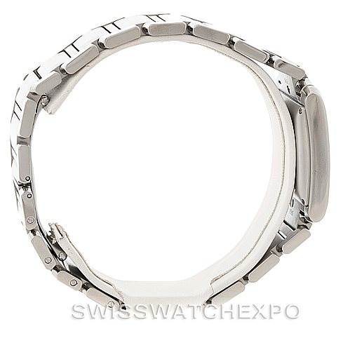 The image shows a side view of the Cartier Tank Francaise W51002Q3 Men's Stainless Steel Silver Dial W51002Q3 Men's Stainless Steel Silver Dial watch, highlighting its metal bracelet and case.