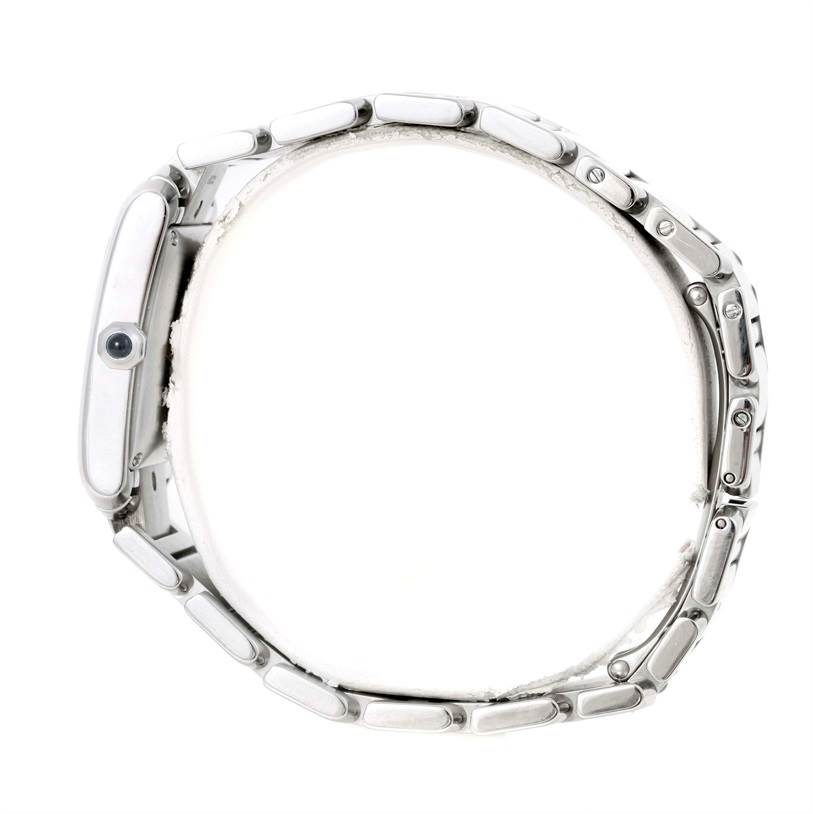 This is a side-view image of the Cartier Tank Francaise W51002Q3 Men's Stainless Steel Silver Dial W51002Q3 Men's Stainless Steel Silver Dial watch, showcasing the case, bezel, crown, and bracelet.